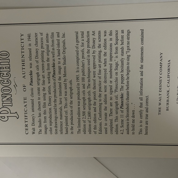 Framed Pinocchio Animation Art - Picture 2 of 2